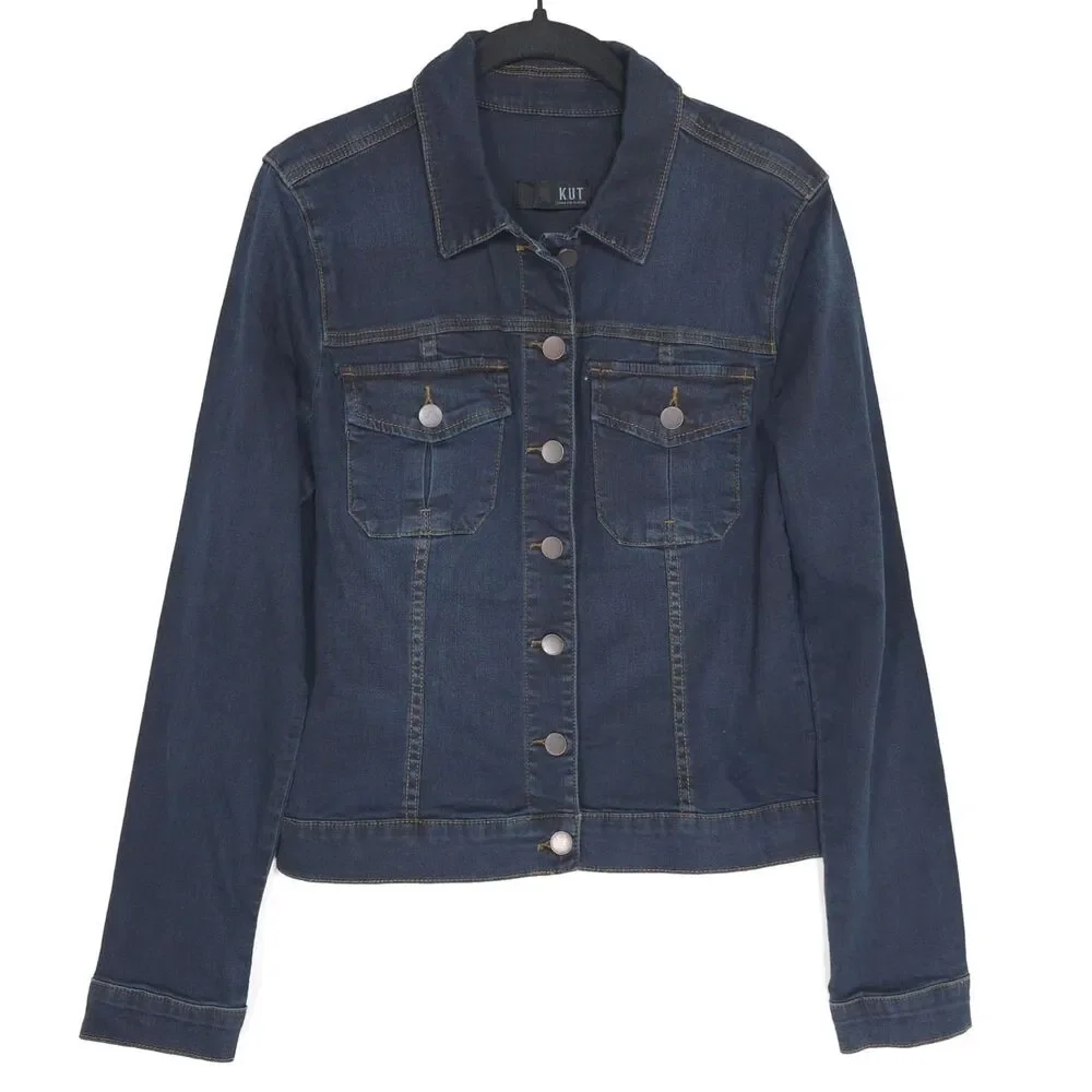 KUT FROM THE KLOTH New Women's Amelia Denim Jacket LARGE Button‎ Front KJ618MF1